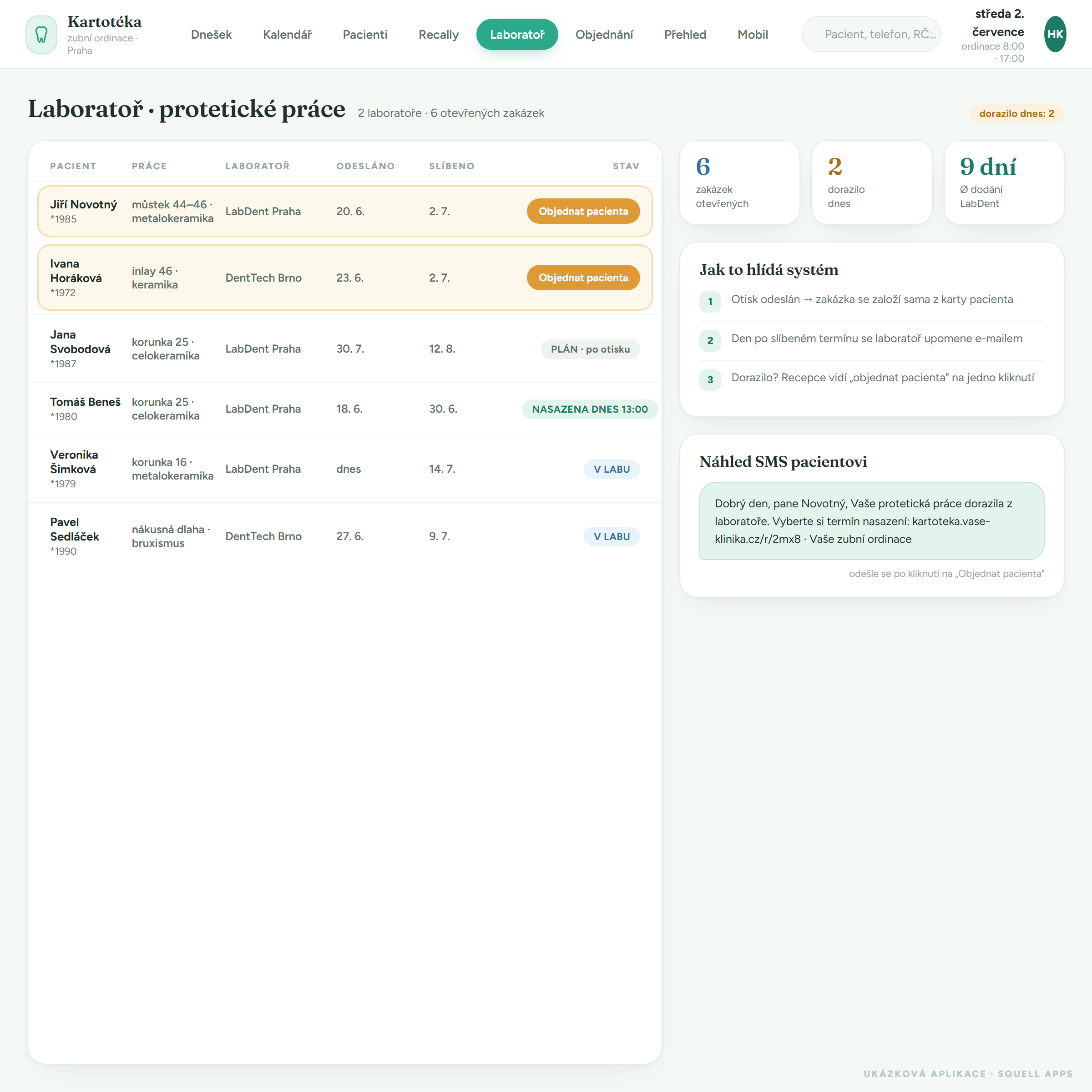 Dental clinic patient records — Lab · prosthetic work