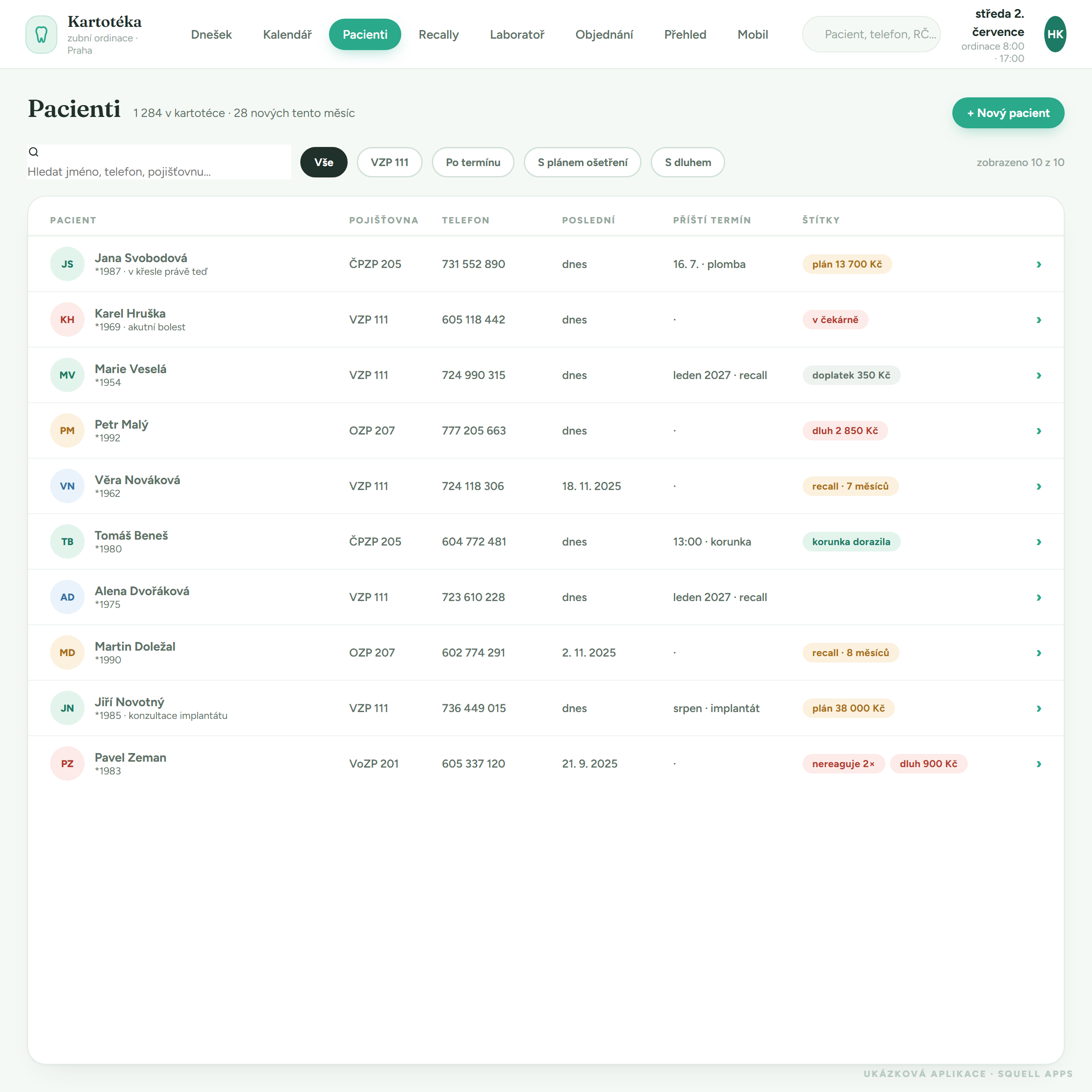 Dental clinic patient records — Patients · card index