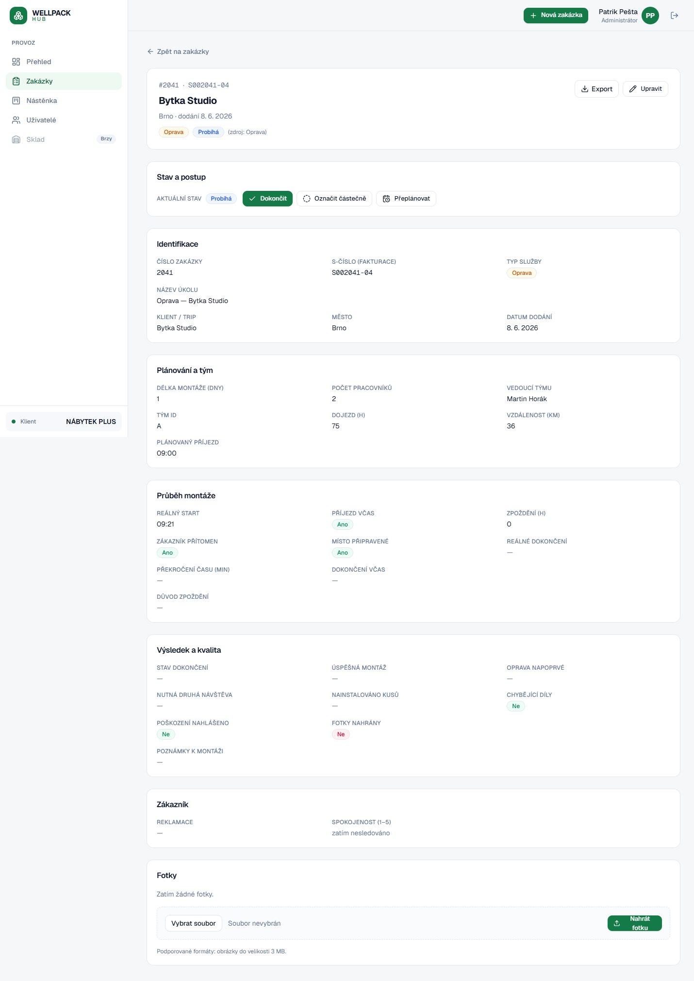 Wellpack Hub — Detail zakázky — vše o jedné zakázce na jednom místě